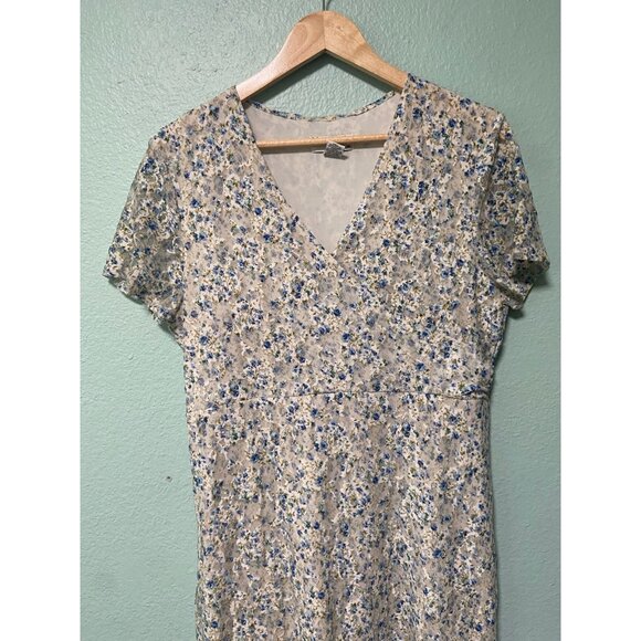 Vintage NorthStyle Women's Lace Blue Cream Floral Midi Short Sleeve Dress‎ Large - Picture 3 of 8